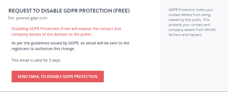 Send Email to disable GDPR