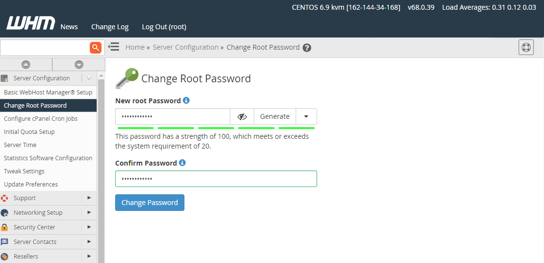 Change root password