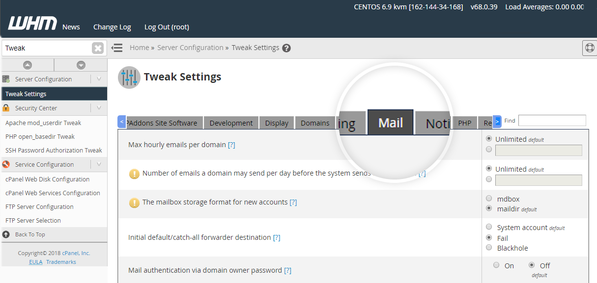 mail tweak settings